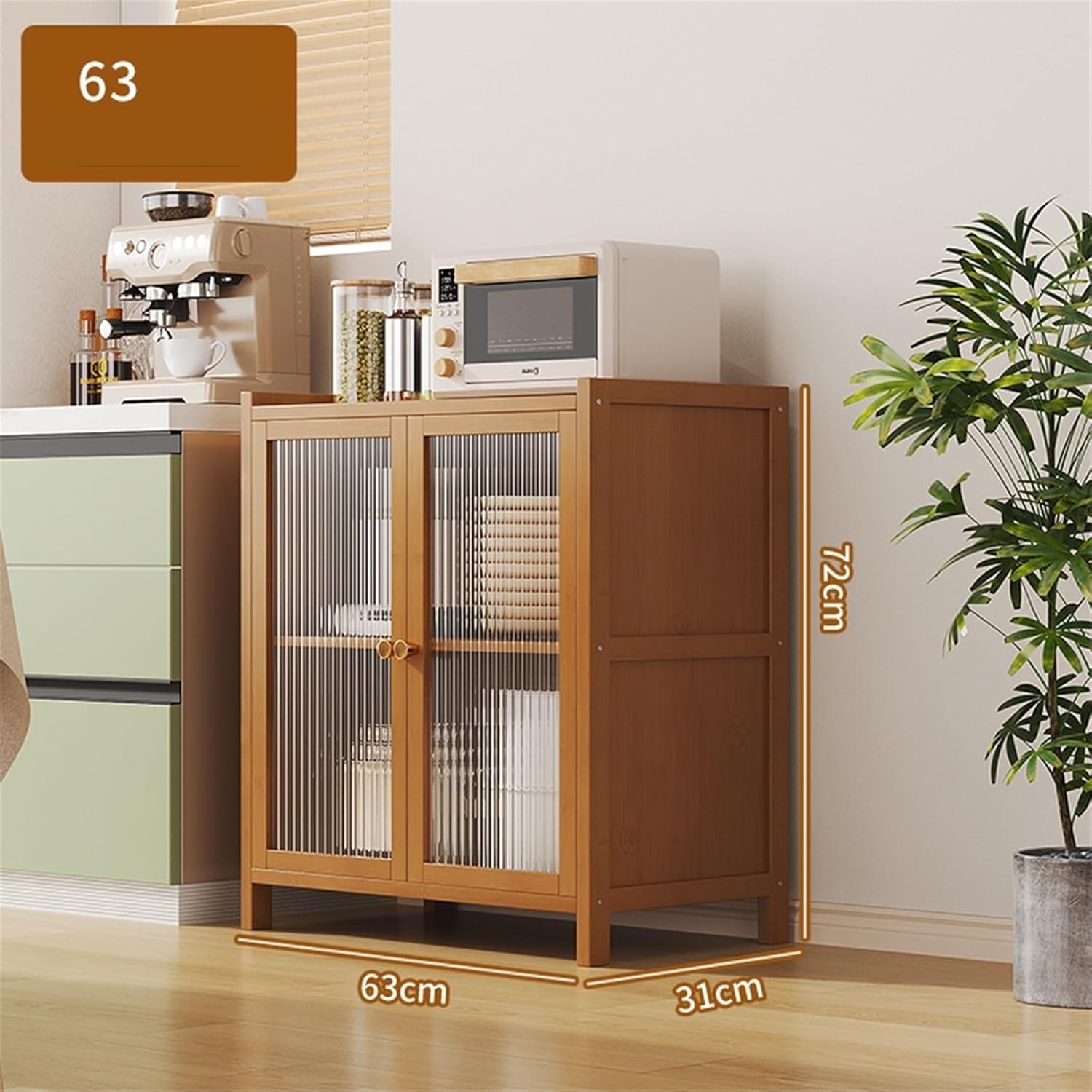 Buffet Cabinet Wall-Mounted Sideboard with Integrated Storage Retro Style Multi-Functional in Living Room Glass Door Kitchen Cabinet