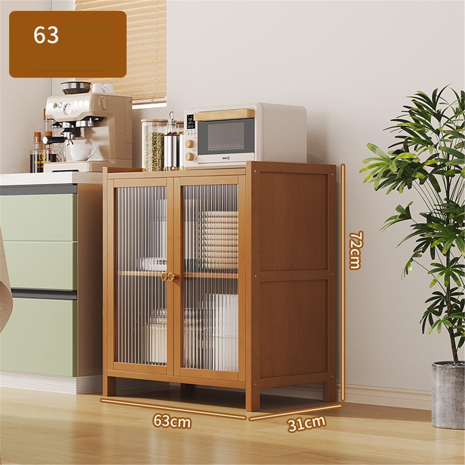 Cucina Credenza a parete con contenitore integrato in stile retrò, multifunzionale in soggiorno, anta in vetro Cassettiera