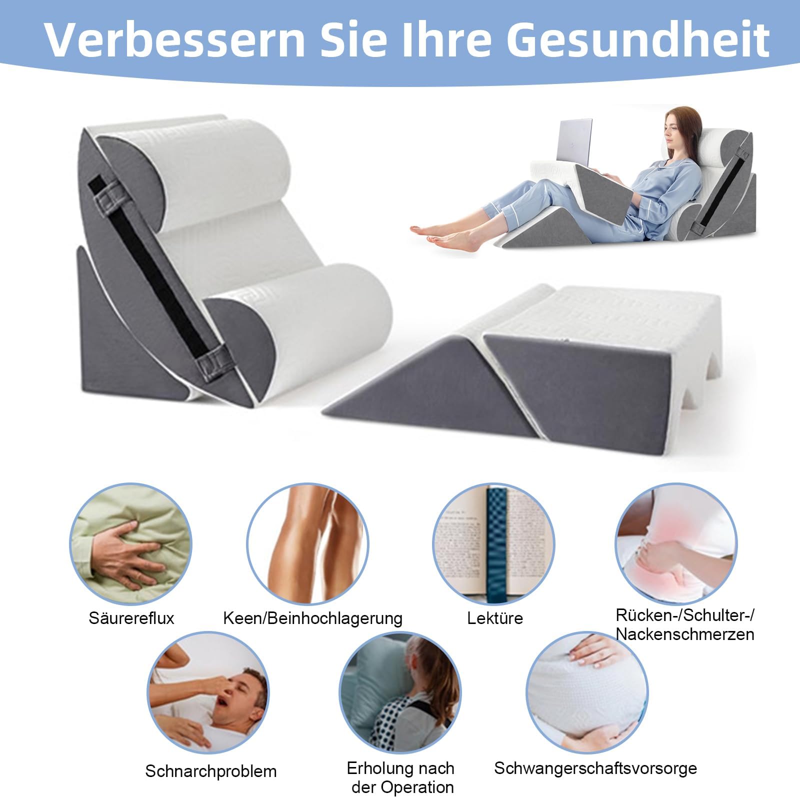 Juego de 6 almohadas ortopédicas para cama con cuña para cirugía postal, cojín de espuma de memoria, alivio del dolor de espalda y piernas, cómodo y ajustable, cojín de apoyo antironquidos