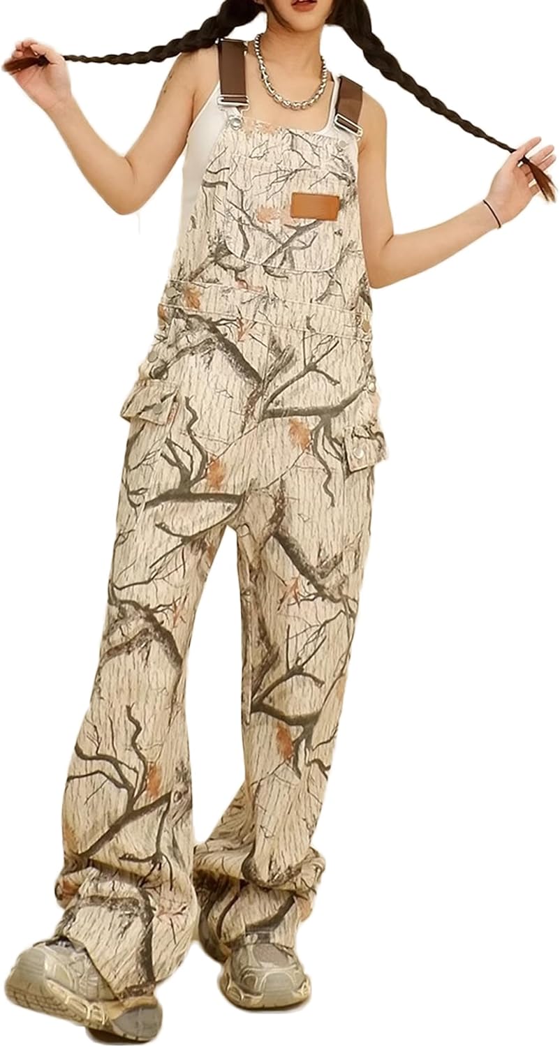 Leopard Print Jeans Denim Jumpsuit Baggy Overalls For Women Y2k Romper Grung Pants Animal Print Pants