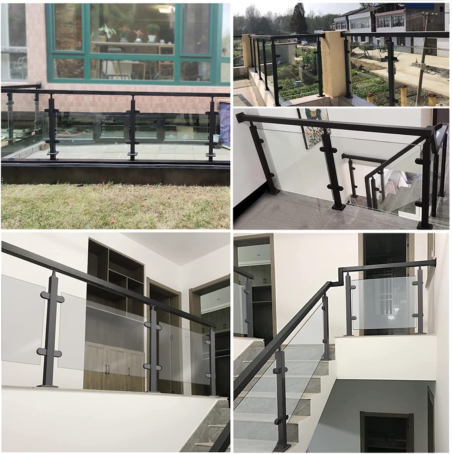 GJZNJYL Stainless Steel Glass Balustrade Post - 304 Black Railing Post with Spigot Slots & Strong Base for Stairs, Balcony, Deck, Patio - 95/37.4 inch Mid Post