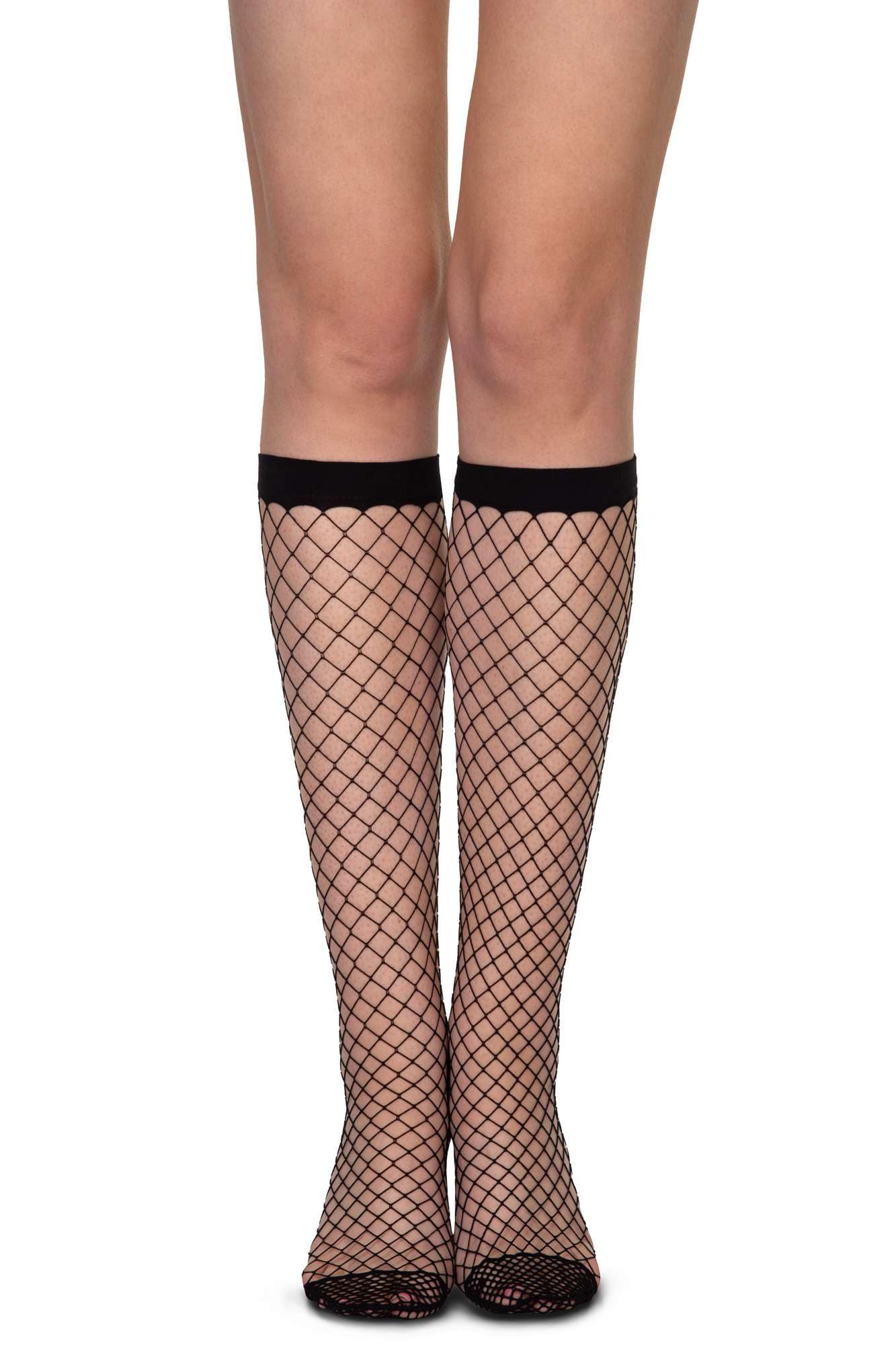 Annes styling Womens Netted Knee-High Socks Fishnet Style Basic Stocking Under Knee Tighs, Rete21 Nero