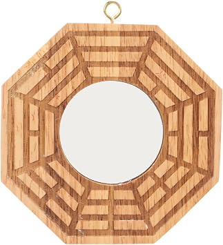 Pssopp Wooden Bagua Mirror Brass Concave Feng Shui Protection Charm Hanging Mirror