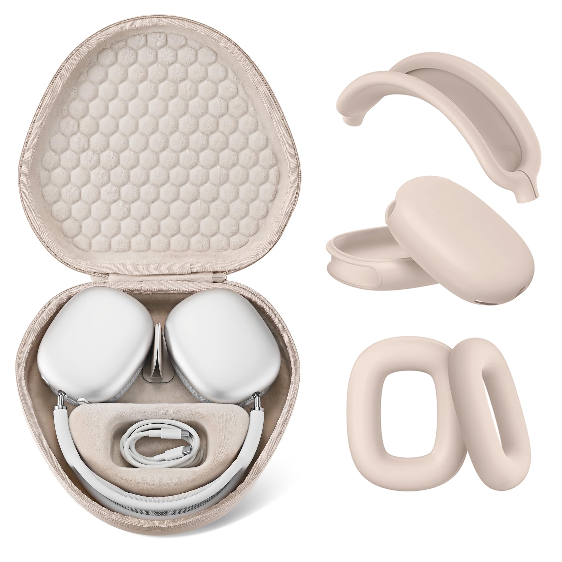 Maxjoy for Airpods Max Case, Smart Case Supports Sleep Mode, with AirPods Max Silicone Earpad Cover/Ear Cups/Headband Cover Accessories, Portable