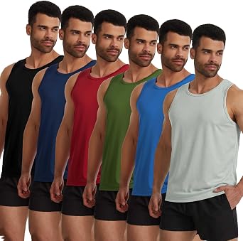 6 Pack Mens Tank Tops Summer Quick Dry Workout Sleeveless Shirts Athletic Gym Muscle Shirts for Bodybuilding