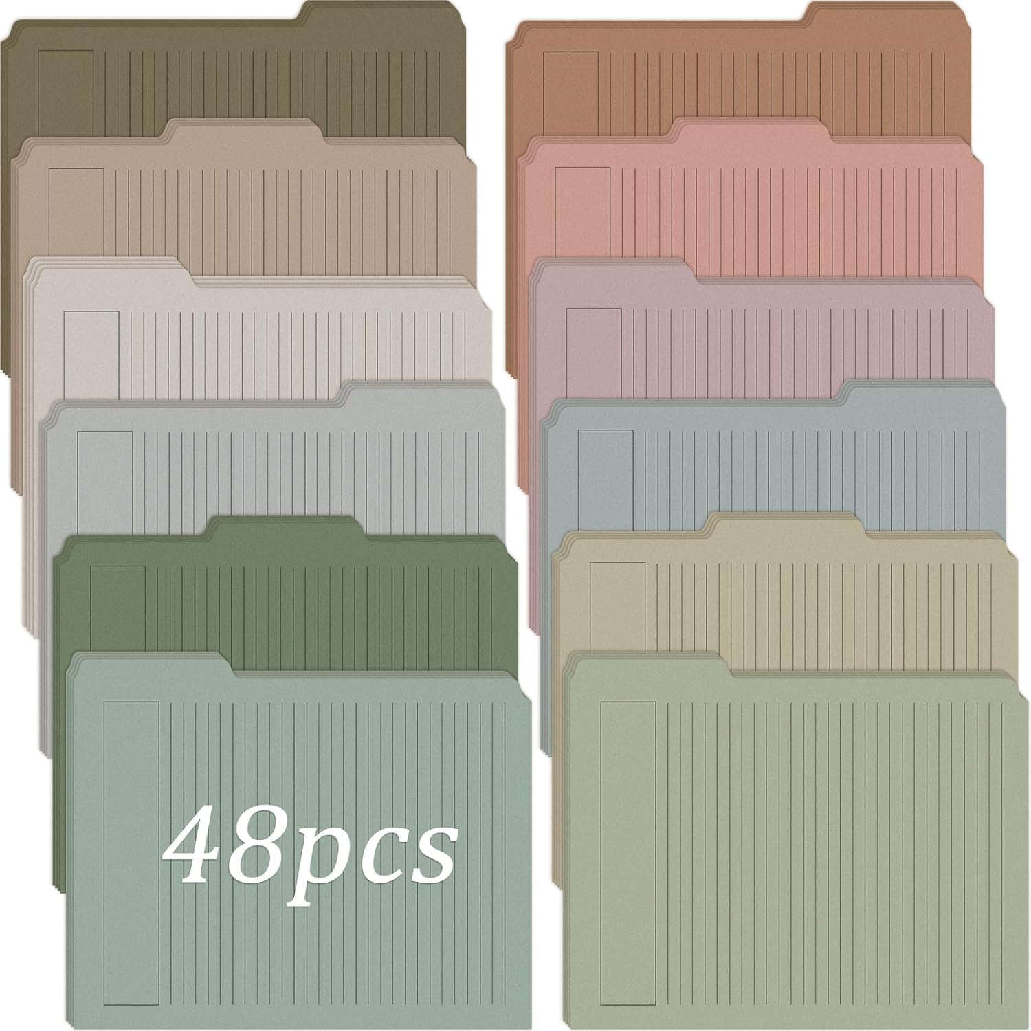 Cholemy 48 Pack Manila Lined Decorative File Folders, Letter Size, 1/3 Cut Tab, Colored Folders, 9.5 x 11.5 Inch, Heavyweight Paper, for Home Office File Storage (Gentle Colors)