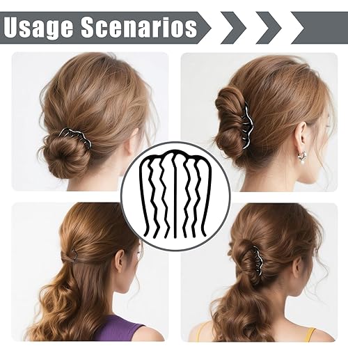 Miniatura 3 de Paquete de 9 peines laterales para el cabello con giro francés, clip de horquilla de metal en forma de U para mujer, moño francés y moño, peine