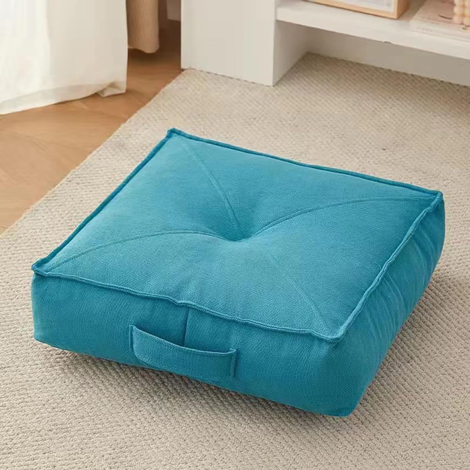 Cuscino rialzo extra spesso, 15 cm, 100% cotone, per poltrona, ufficio e sedia a rotelle, quadrato, blu, 40 x 40 cm, ideale per anziani e comfort post-operatorio