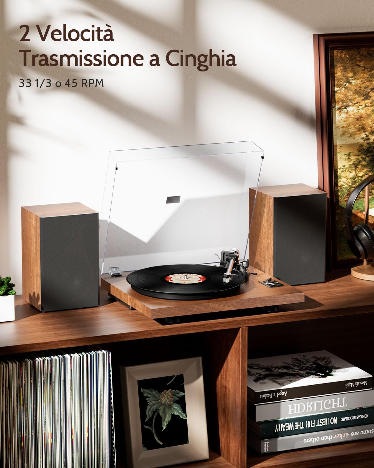 1 BY ONE Giradischi Vinili Bluetooth Hi-Fi con Diffusori da Mensola 36W | Testina AT3600L, Contrappeso Regolabile, Connessione Wireless, Registrazione USB MP3, Spegnimento Automatico, Uscita RCA