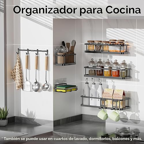 Miniatura 8 de YASONIC Organizador de ducha con adhesivo, 100% a prueba de óxido con soporte para jabón, paquete de 6 estantes de ducha de gran capacidad