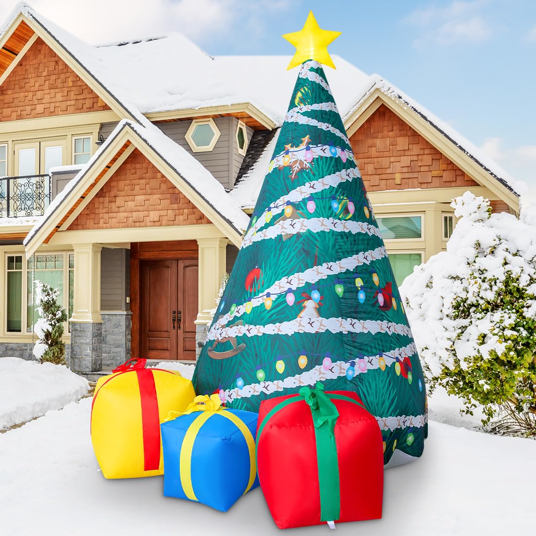 COMIN Bonhomme de neige gonflable de Noël avec une boîte, décoration de cour gonflable avec lumières LED intégrées pour les vacances, les fêtes, Noël, la cour, le jardin