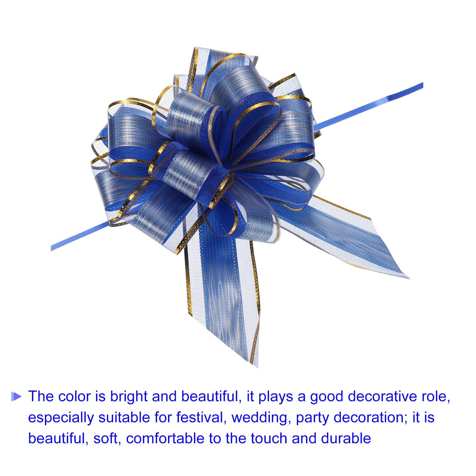 MACHSWON 20pcs 7 Inch Blue Pull Bows Large Striped Gift Bows for Wedding Baskets Presents Christmas Party Decoration - Image 3