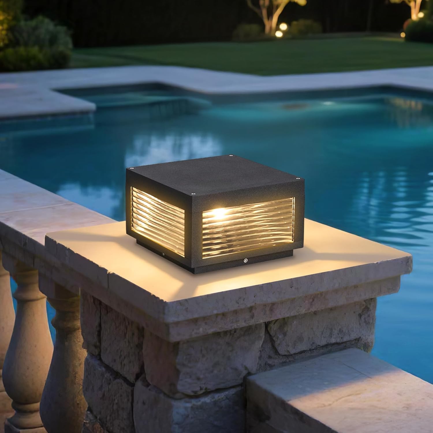 Outdoor Post Lights, 9.84" Column Pillar Light Hard Wired, Modern Fence Posts Lamp Waterproof 3000K Warm LED Lighting Lantern with E26 Bulb for Patio Driveway Garden Decoration