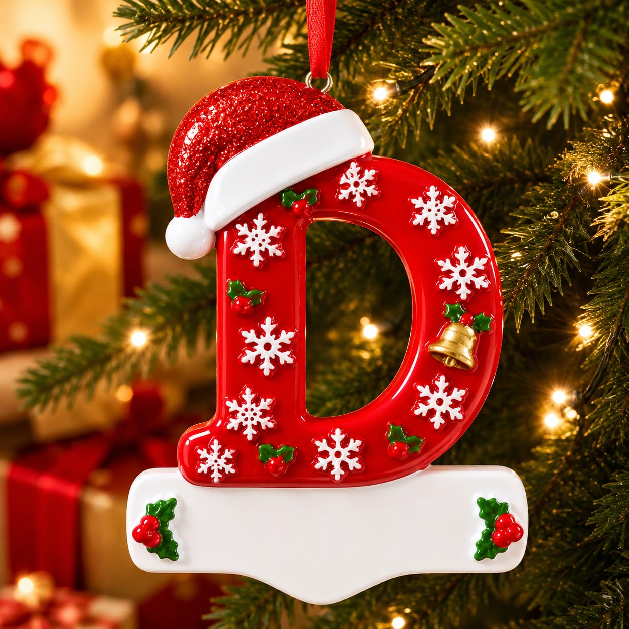 Bemaystar 3D Resin Letter Christmas Ornaments, Hand Painted Initial Christmas Tree Ornaments, Premium Holiday Decoration for Family Christmas Tree Decor, Ornaments for Christmas Tree, D
