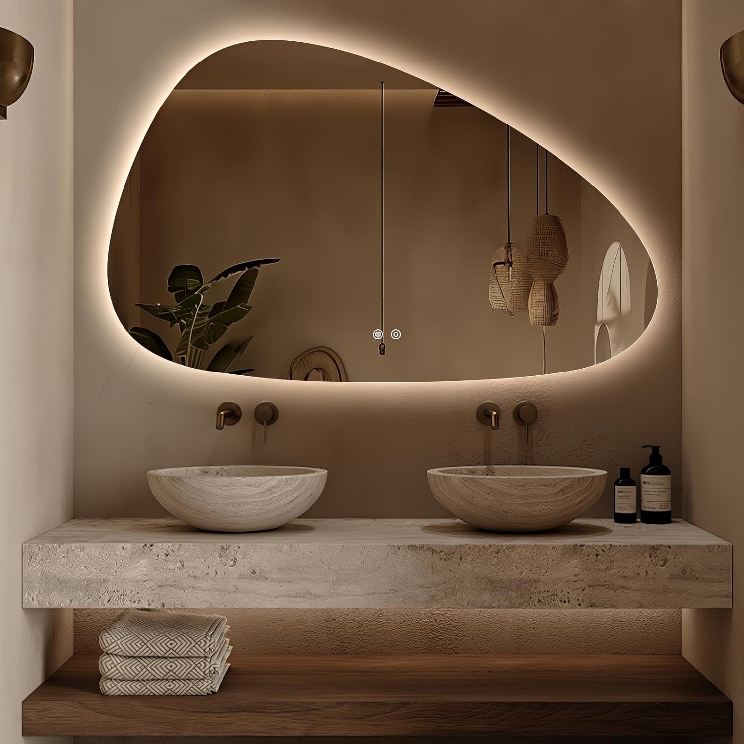 Niccy Irregular LED Bathroom Mirror, 30"x48" Asymmetrical Backlit Vanity Wall Mirrors, Light up Mirrors for Bedroom, Living Room, Modern Smart-Mirror with Anti-Fog, Dimmable, Memory Function