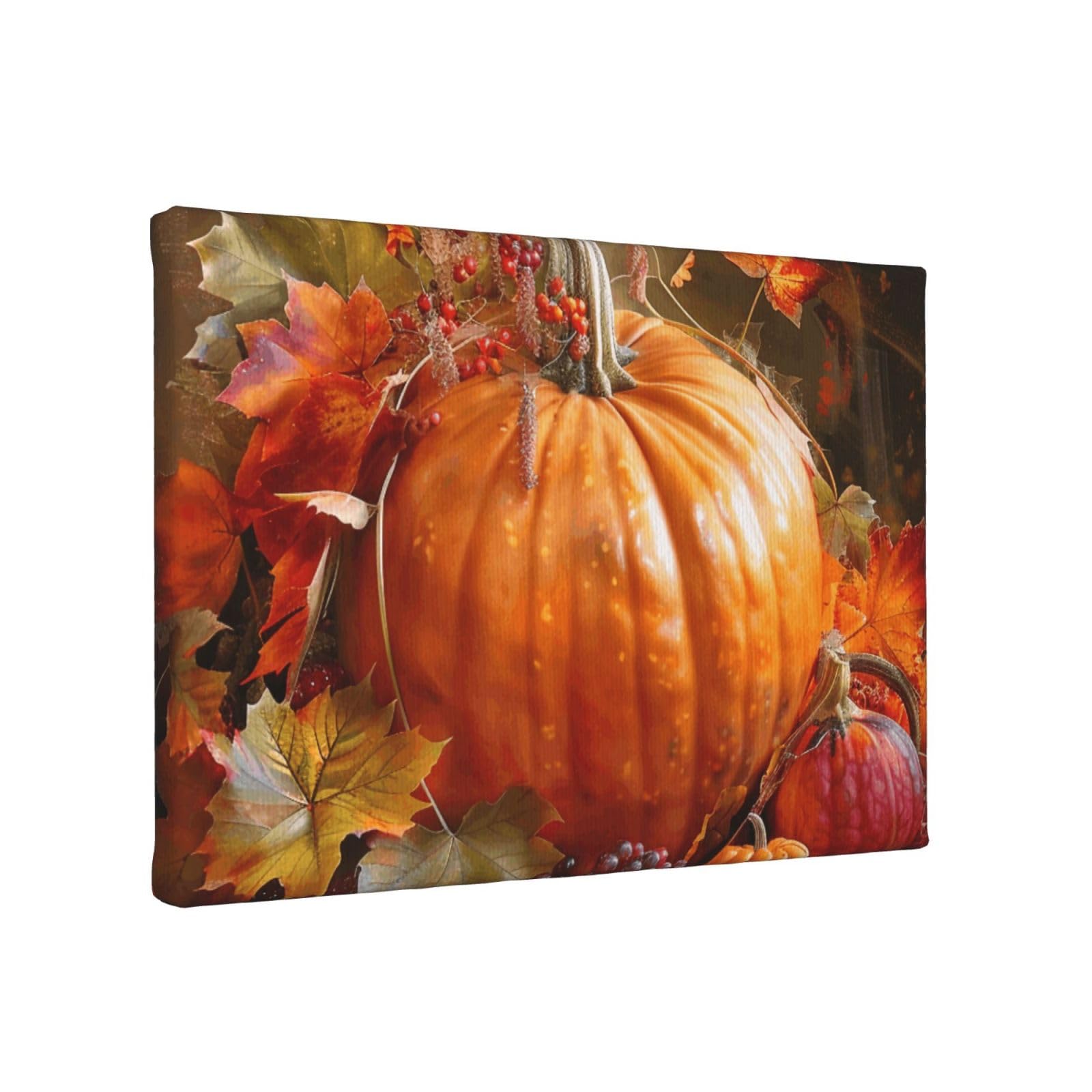 YKLJG Yellow Leaves Happy Thanksgiving Printed Wall Art Canvas Painting 30x20 CM Wooden Framed Picture Painting Artwork Prints for Bedroom Kitchen Home Office Decor