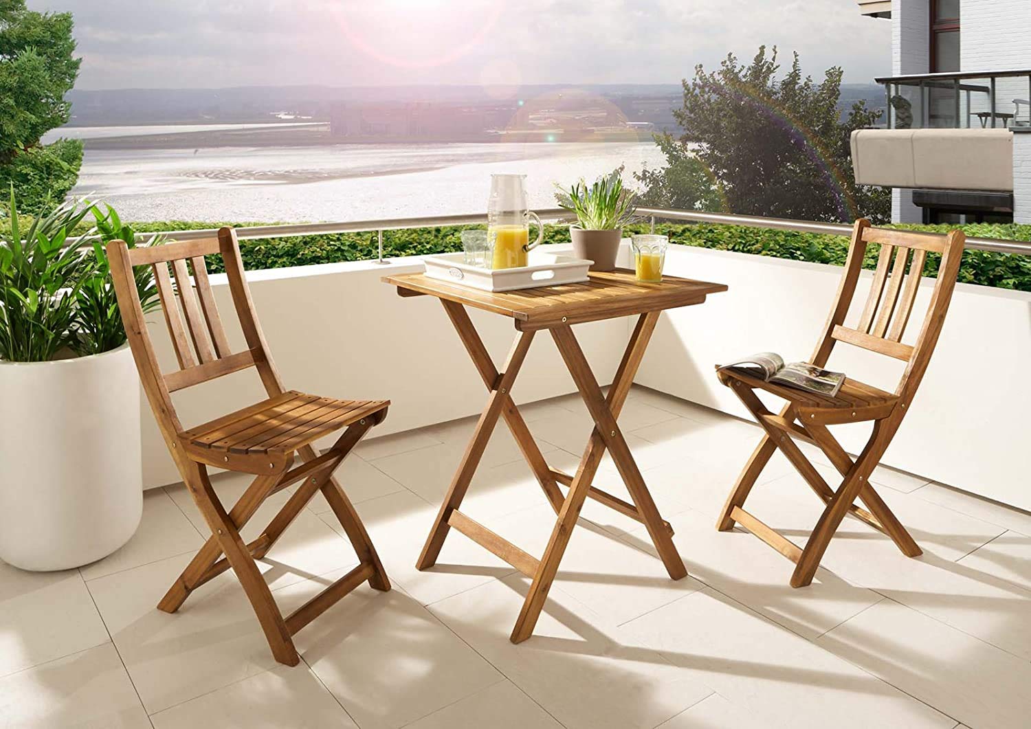 SAM 2er Set Akazien-Holz Gartenstuhl, ideal für Balkon, Garten Terrasse, zusammenklappbar