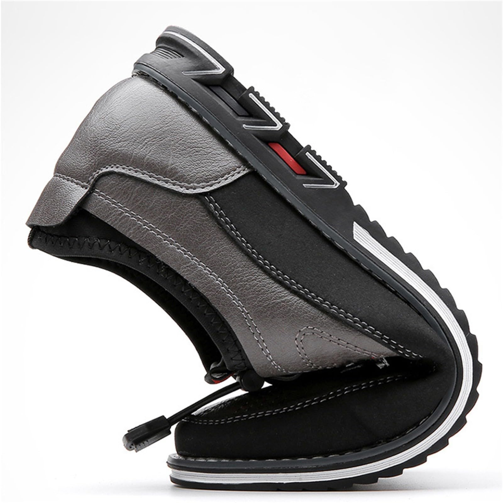 Scarpe da uomo in pelle casual con lacci elastici a chiusura rapida, Grigio