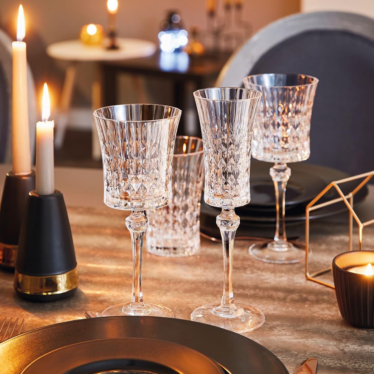 Cristal D'Arques Vasos de Agua de Cristal Lady Diamond 36 cl Juego de 6 | Cristalín sin plomo, vasos para zumo, refresco y whisky, apto para lavavajillas, fabricado en Francia