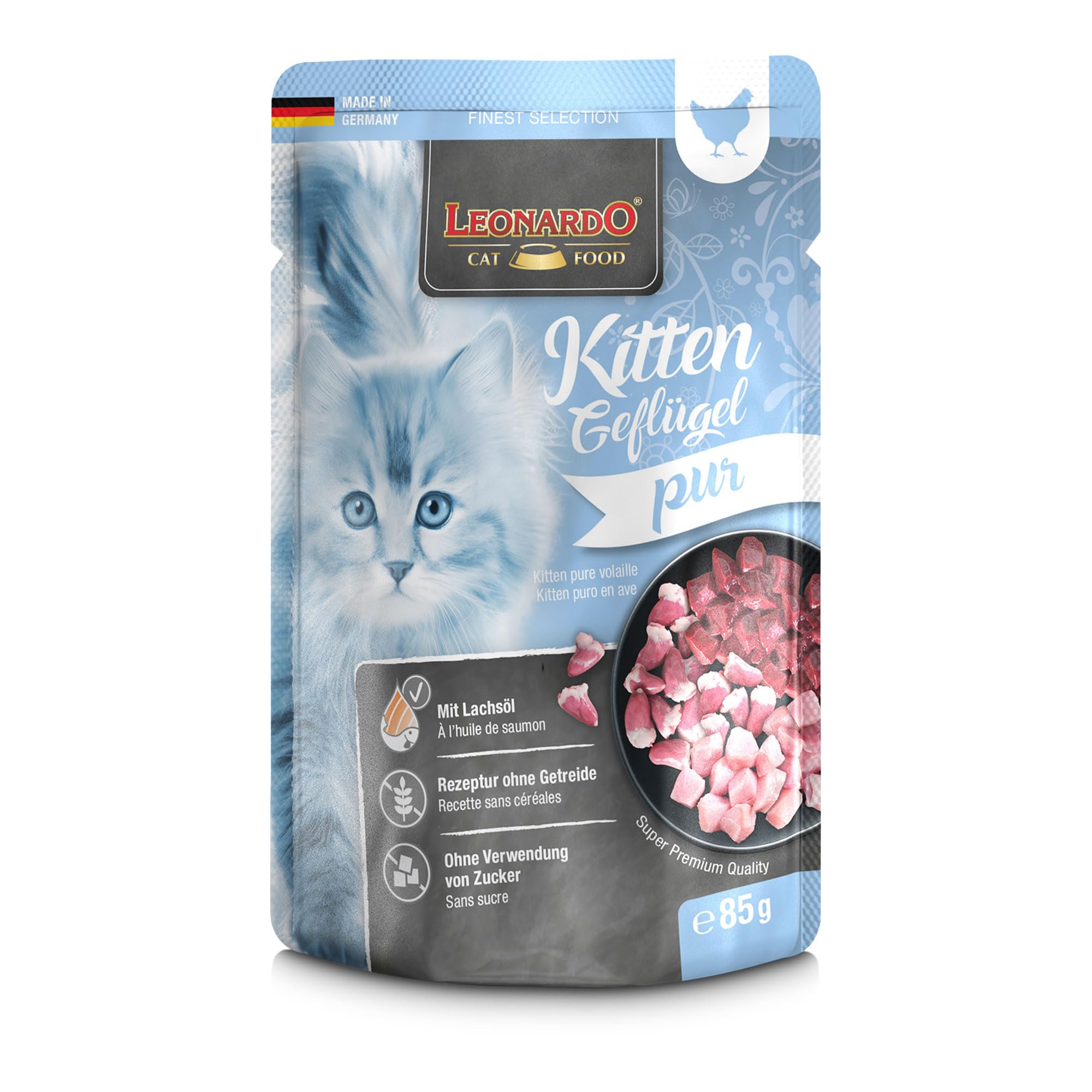 LEONARDO Finest Selection Kitten Poultry | Paquete Doble | 2 x 16 x 85 g | Comida húmeda para Gatitos | Recomendado para los Primeros Meses de Vida | Bolsas Frescas