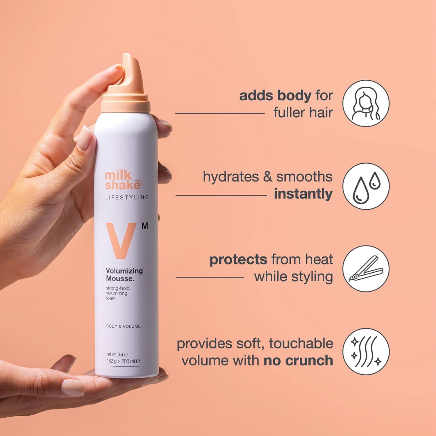 milk_shake Volumizing Mousse | Strong-hold mousse for fine or flat hair | Adds long-lasting volume & soft, touchable texture | with milk proteins & panthenol