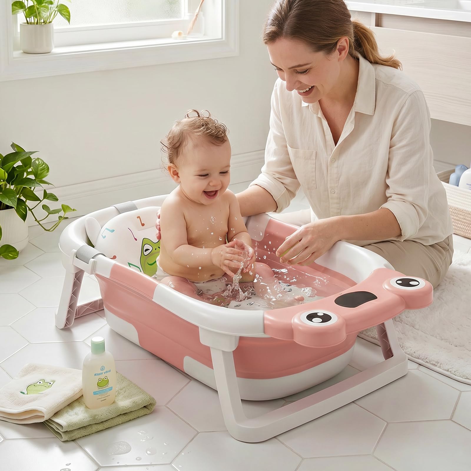 DEANIC Pliable Baignoire Bebe, Baignoire Bébé Naissance Adaptée aux Nouveau-nés de 0 à 24 Mois,Bain Bébés Portable, ne Prend Pas de Place (Rose)