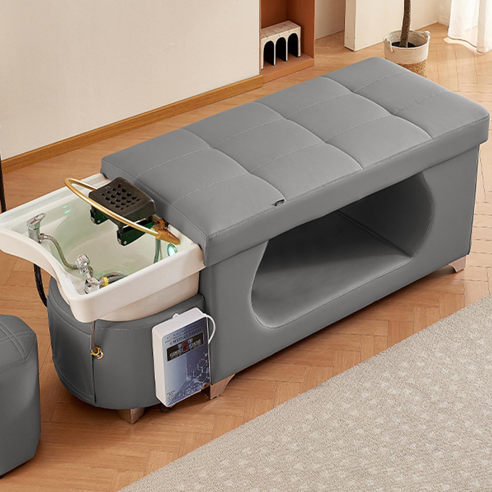 Water Heater Salon Shampoo Bed, Head Therapy Constant Temperature Shampoo Bed, Water Circulation Hair Care Fumigation Beauty Massage Bed,Gray