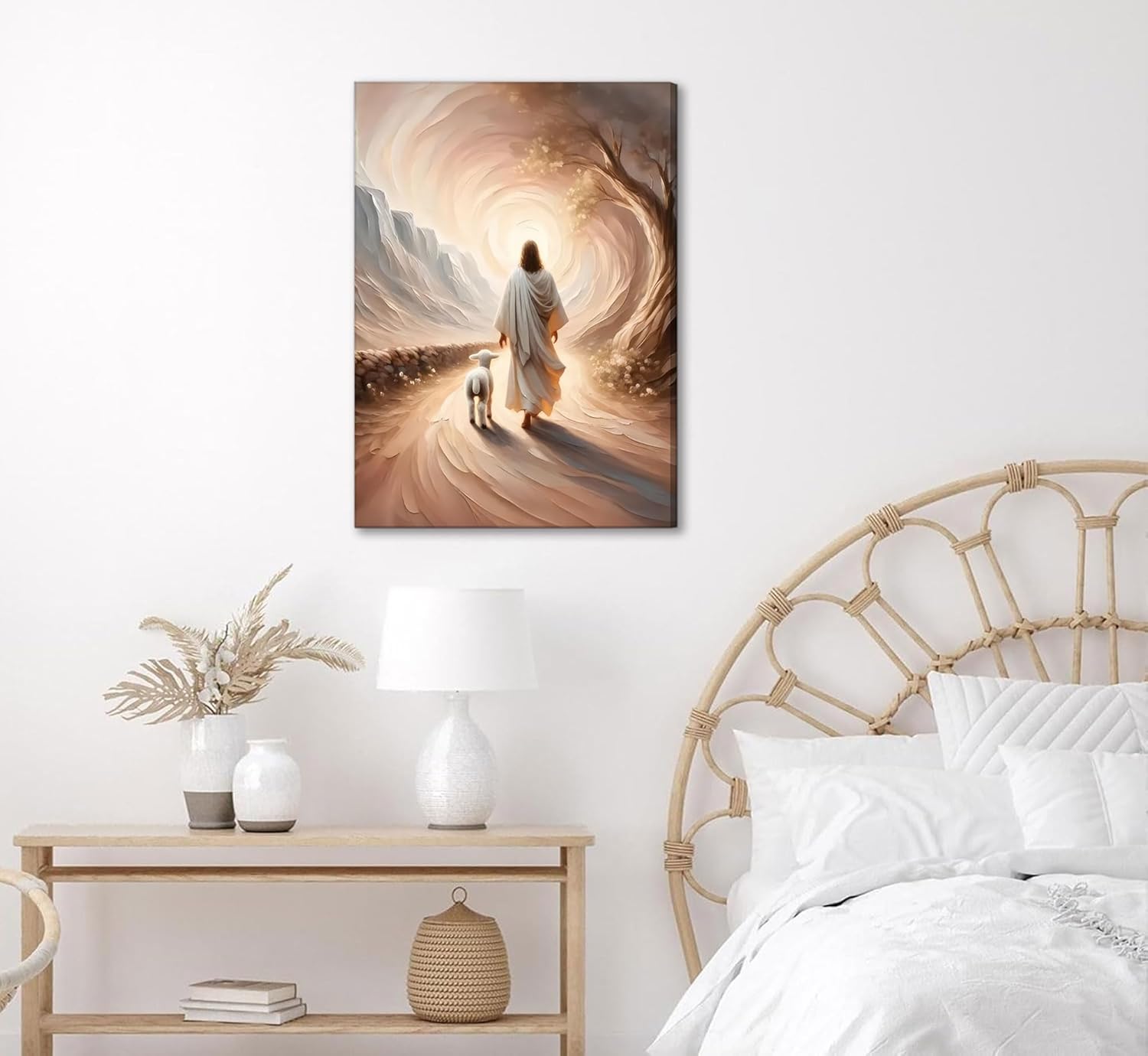 Jesus Leaves The 99 Sheep Canvas Wall Art Jesus And Lamb Picture Wall Decor Christ The Good Shepherd Lost Lamb In Poster Print Painting for Living Room Bedroom Church Home Decoration Prepare To Hang - Image 7