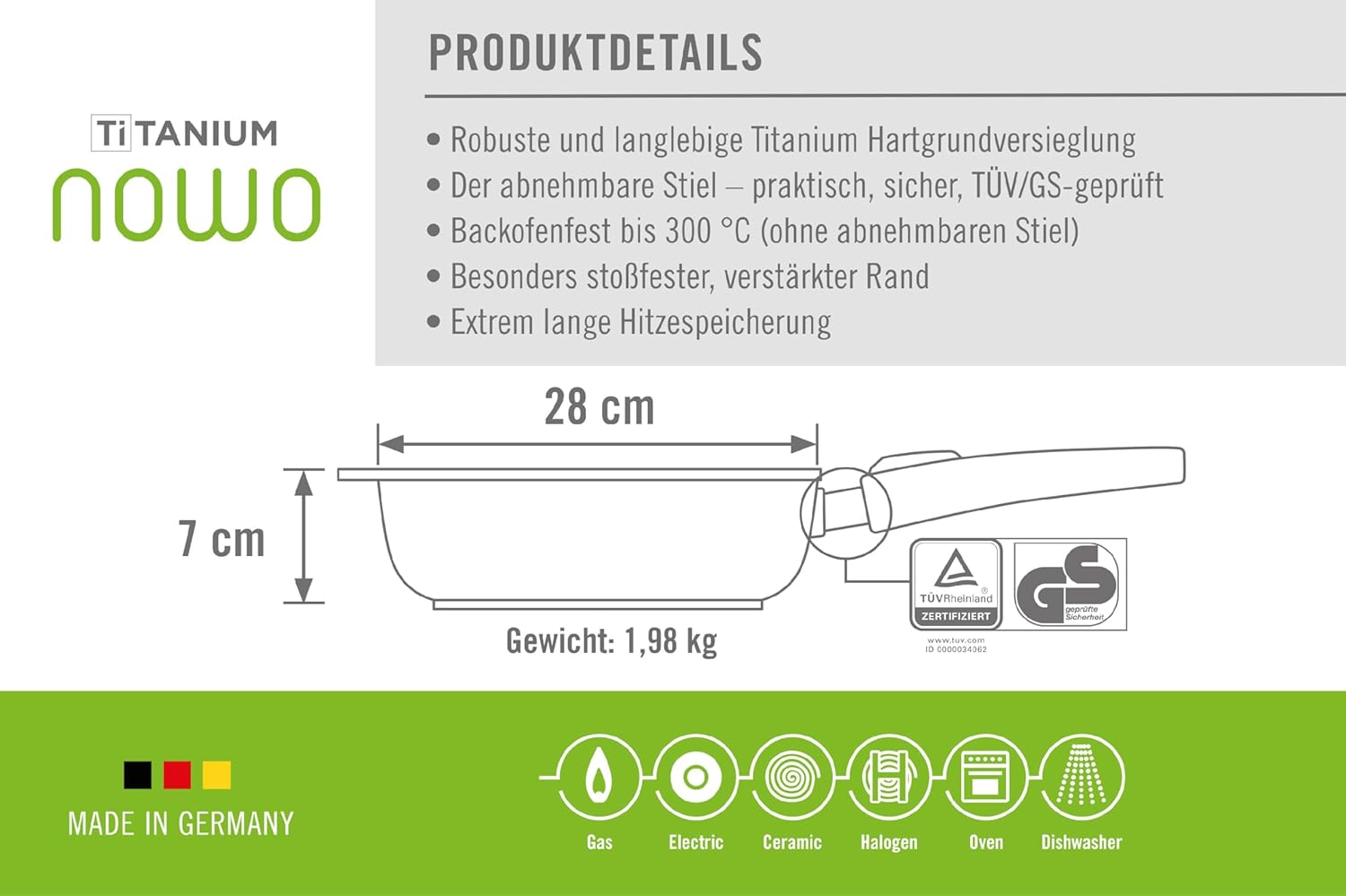 Woll Nowo 28 cm Saute Pan with Detachable Handle