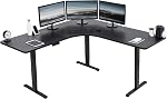 VIVO Black 71 x 71 in Corner Standing Desk, DESK-KIT-E3CB2 | Electric, Triple Motor, Holds 264 lbs, Sit Stand L-Shaped Table, Height Adjustable, Memory Presets, E3C Series, Black Frame