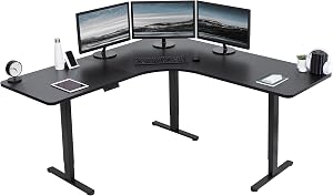 VIVO Black 71 x 71 in Corner Standing Desk, DESK-KIT-E3CB2 | Electric, Triple Motor, Holds 264 lbs, Sit Stand L-Shaped Table, Height Adjustable, Memory Presets, E3C Series, Black Frame