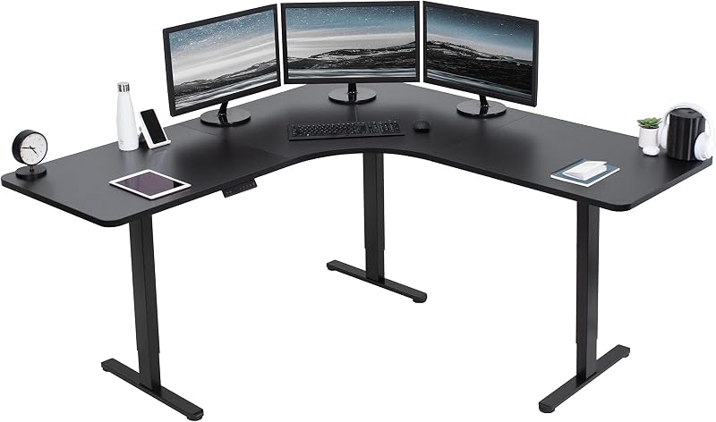 VIVO Black 71 x 71 in Corner Standing Desk, DESK-KIT-E3CB2 | Electric, Triple Motor, Holds 264 lbs, Sit Stand L-Shaped Table, Height Adjustable, Memory Presets, E3C Series, Black Frame