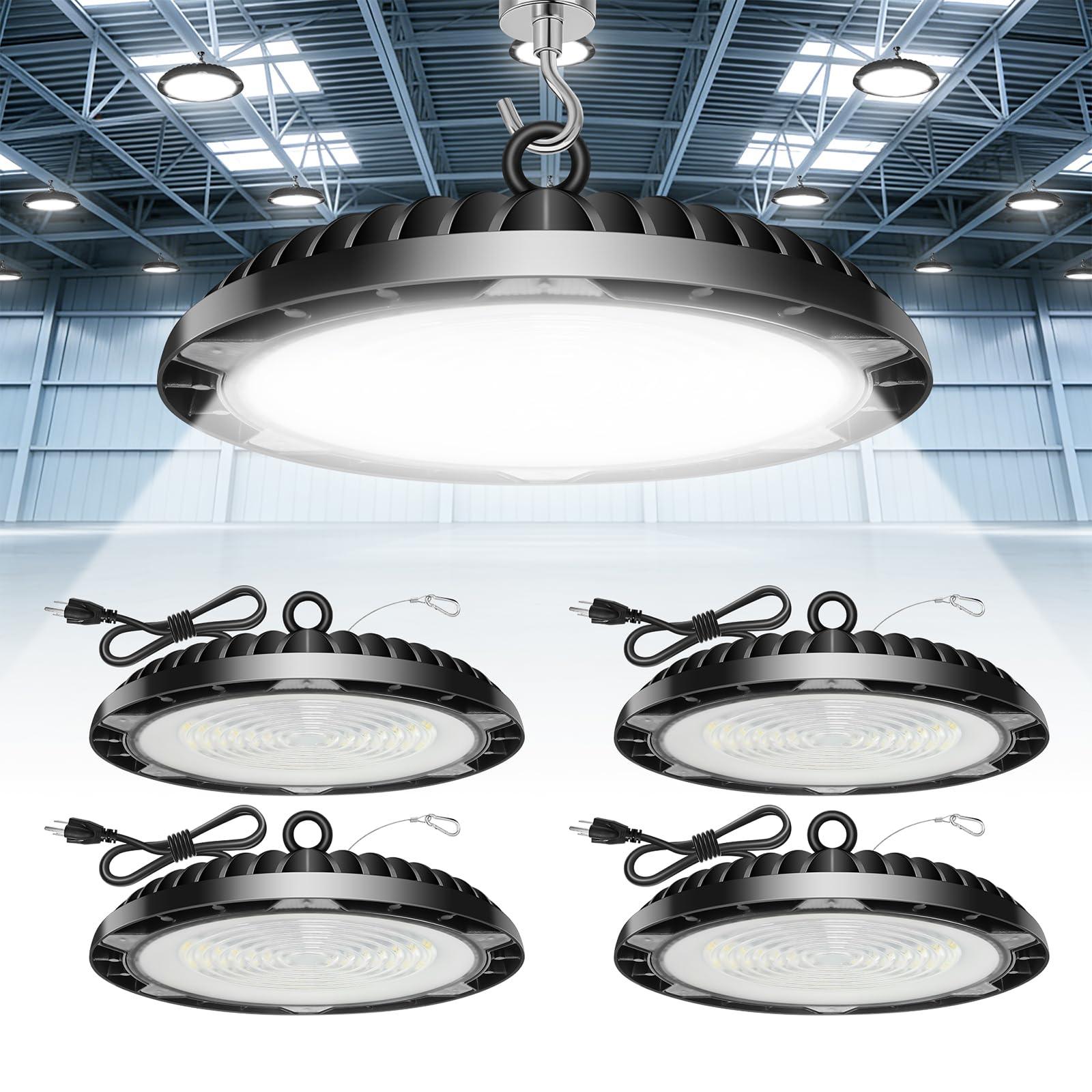 GKOLED 200W UFO LED High Bay Light Aluminum High Bay LED Shop Lights 27600LM 5000K 120V 5 2