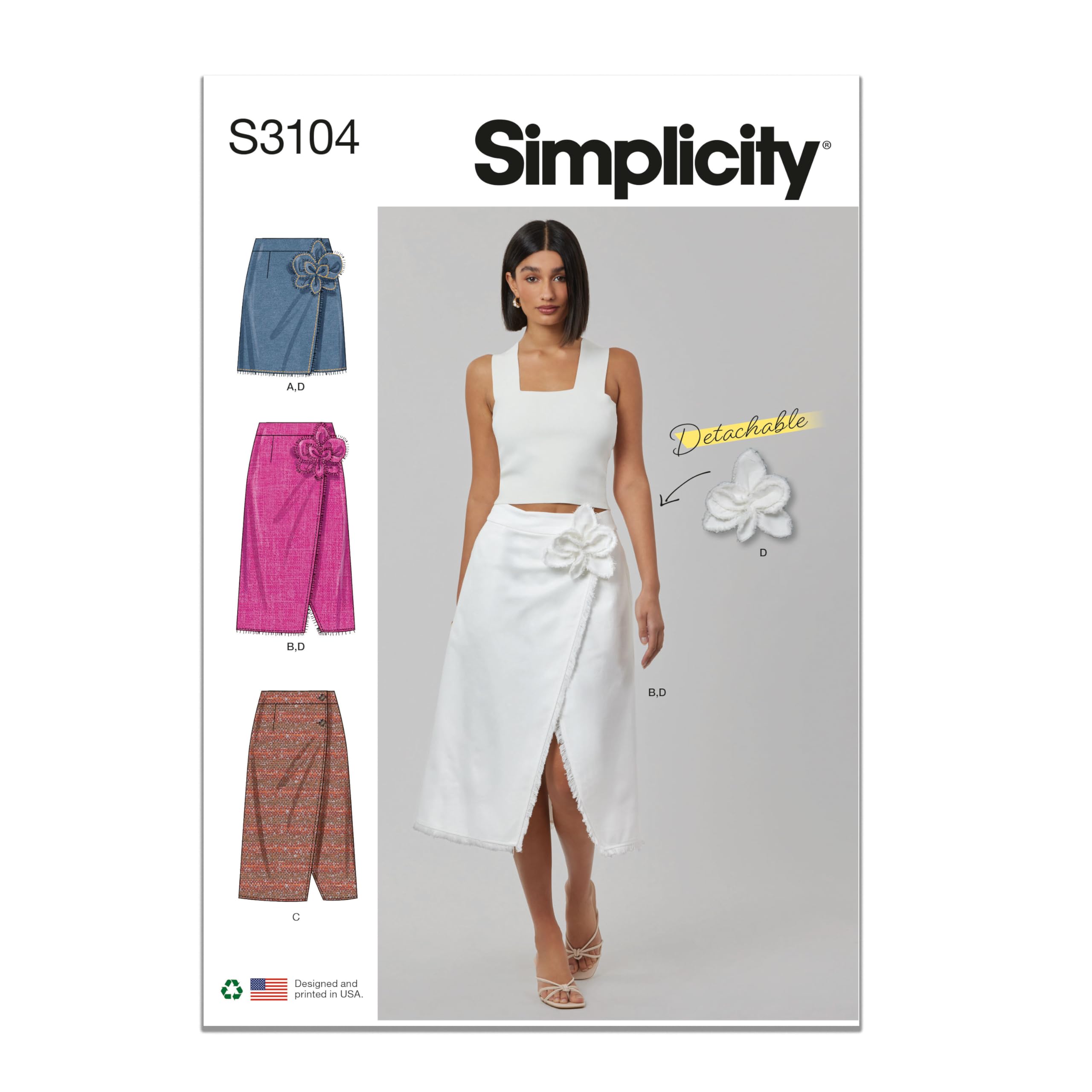 Patron couture jupe enveloppante fleur 3D Simplicity SS3104Y5 46-54