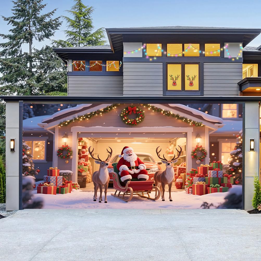 Christmas Garage Door Cover Decorations Outdoor Large Garage Door Banner Christmas Backdrop Decoration for Home Wall Window Patio Yard Outside,Garage Reindeer,6.5 * 5FT