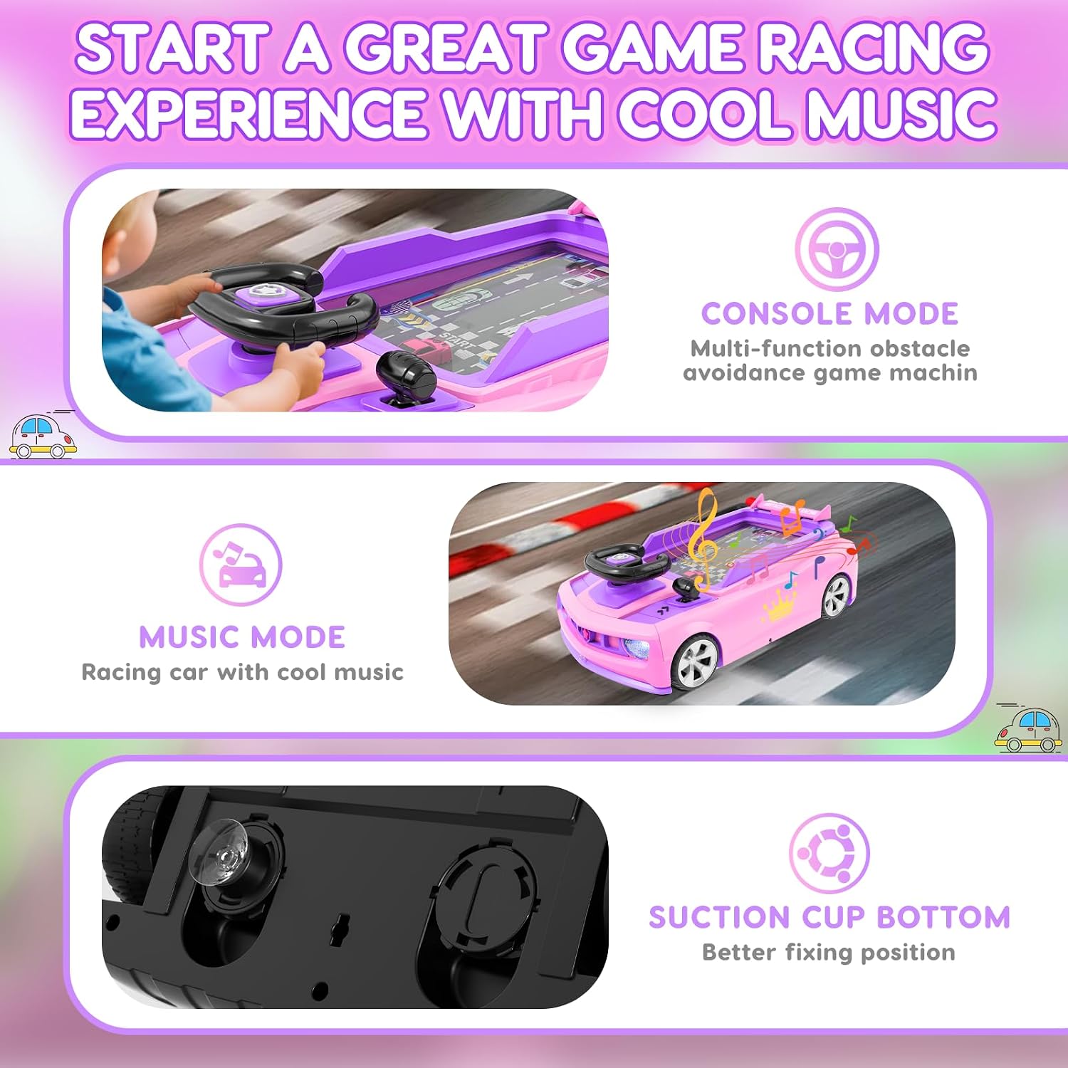 Musical Steering Wheel Racing Car Toy, Racing Adventure Car Steering Wheel for Toddler Kids, Toddler Simulated Driving Game Cars with Sound and Light, Xmas Birthday Gifts for Kids Ages 3+ (Pink)