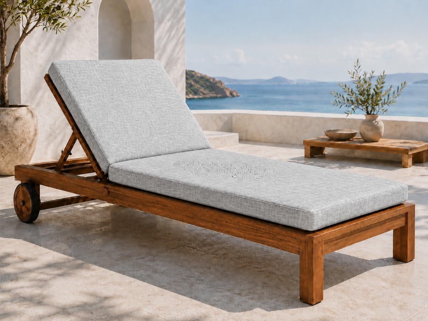 L S U Sun Lounger Cushion Waterproof Recliner Pad Removable Cover Zipper Outdoor Garden Deck Bed (Linen Look Silver)