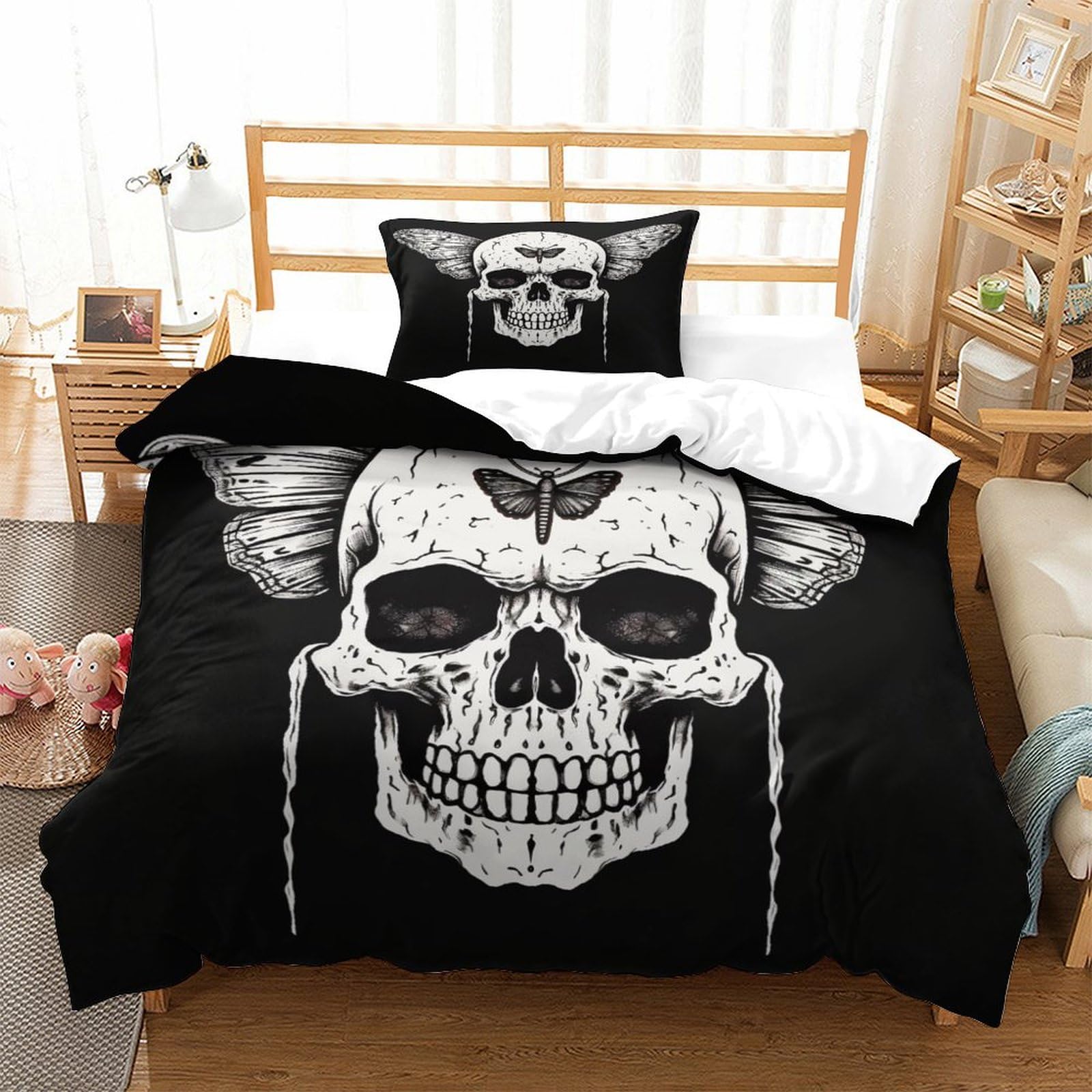 P1S9U7W5Y Edgy Skull 3D Printed Microfiber 3pcs Duvet Cover Set Gothic Skull Bedding Set Single