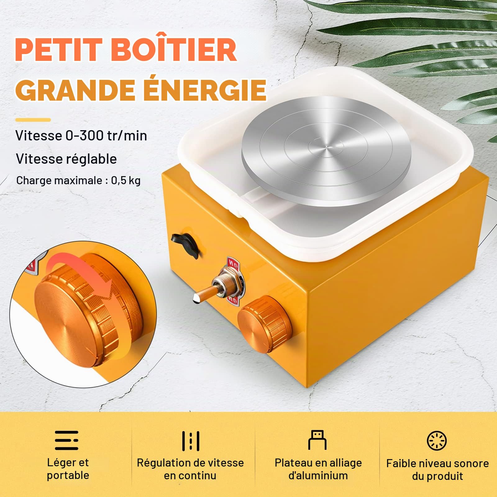 Roue de Poterie Électrique, 2000RPM Mini Tour de Potier avec Bassin en ABS Amovible et Plateau Tournant de 6,5/10 cm Machine à Tour Outil d'argile pour Céramique Bricolage Fabrication