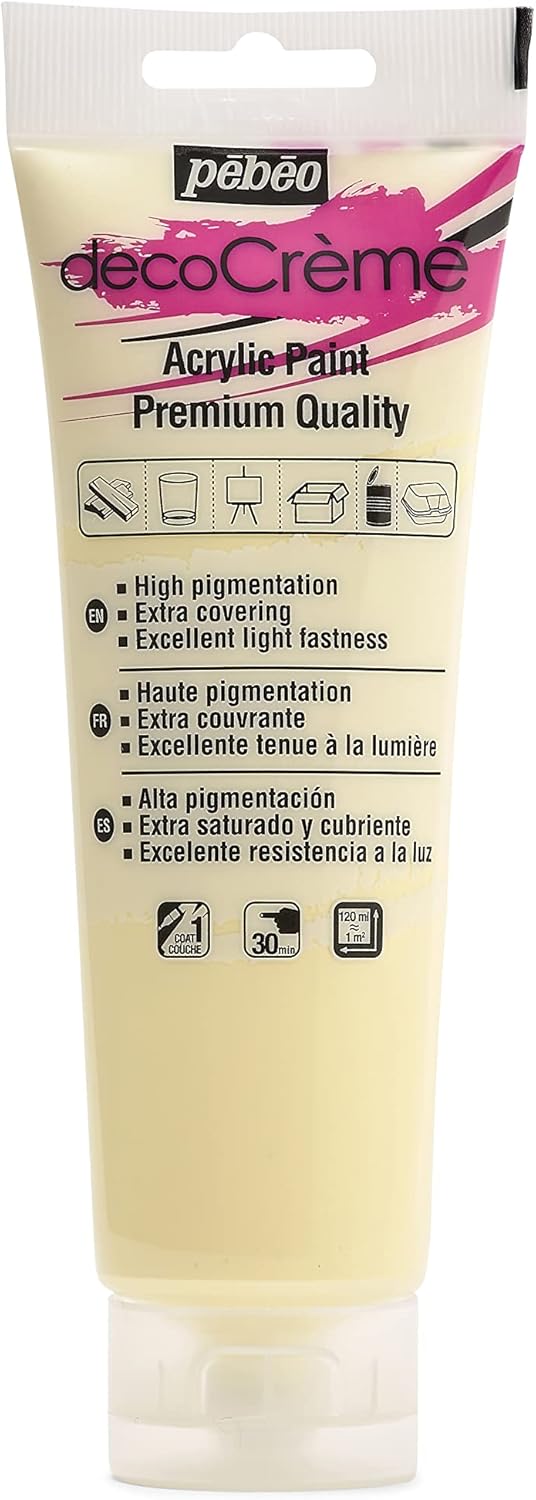 PEBEO DIY Water-Based Acrylic Paint, Deco Cream, 4.2 fl oz (120 ml), Matte Color, Pastel Yellow, 03