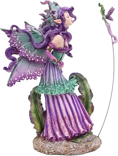 Miniatura 3 de Ebros Amy Brown Pixie Gossip Enchanted Elf Fairy FAE Damisela con ninfa púrpura índigo, estatua de libélula de 7.5 pulgadas de alto, fantasía mítica
