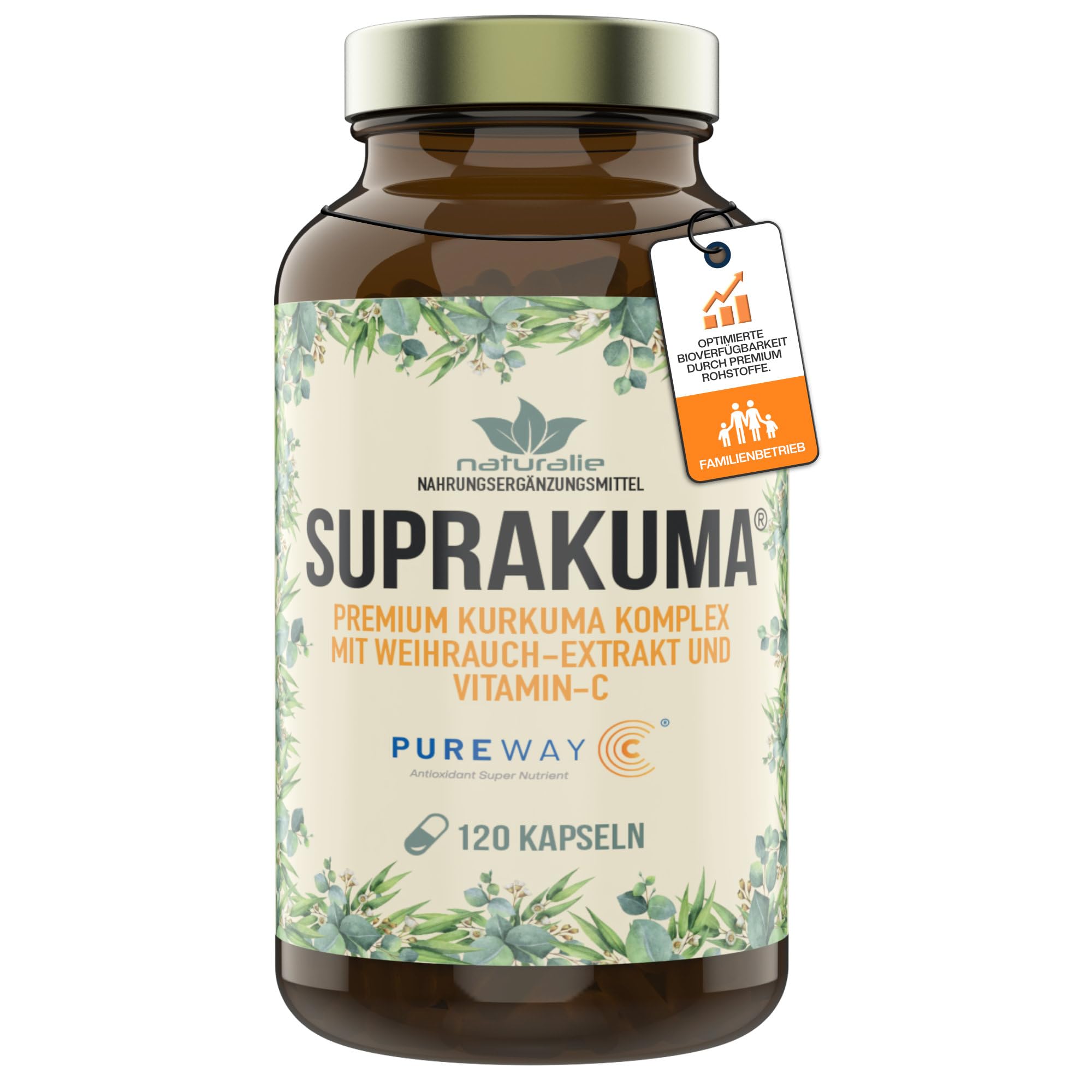 naturalie® - Suprakuma® - Kurkuma Weihrauch Kapseln | premium Markenrohstoffe im Komplex | unabhängig Laborgeprüft | erhöhte Bioverfügbarkeit | 120 Kapseln im Braunglas