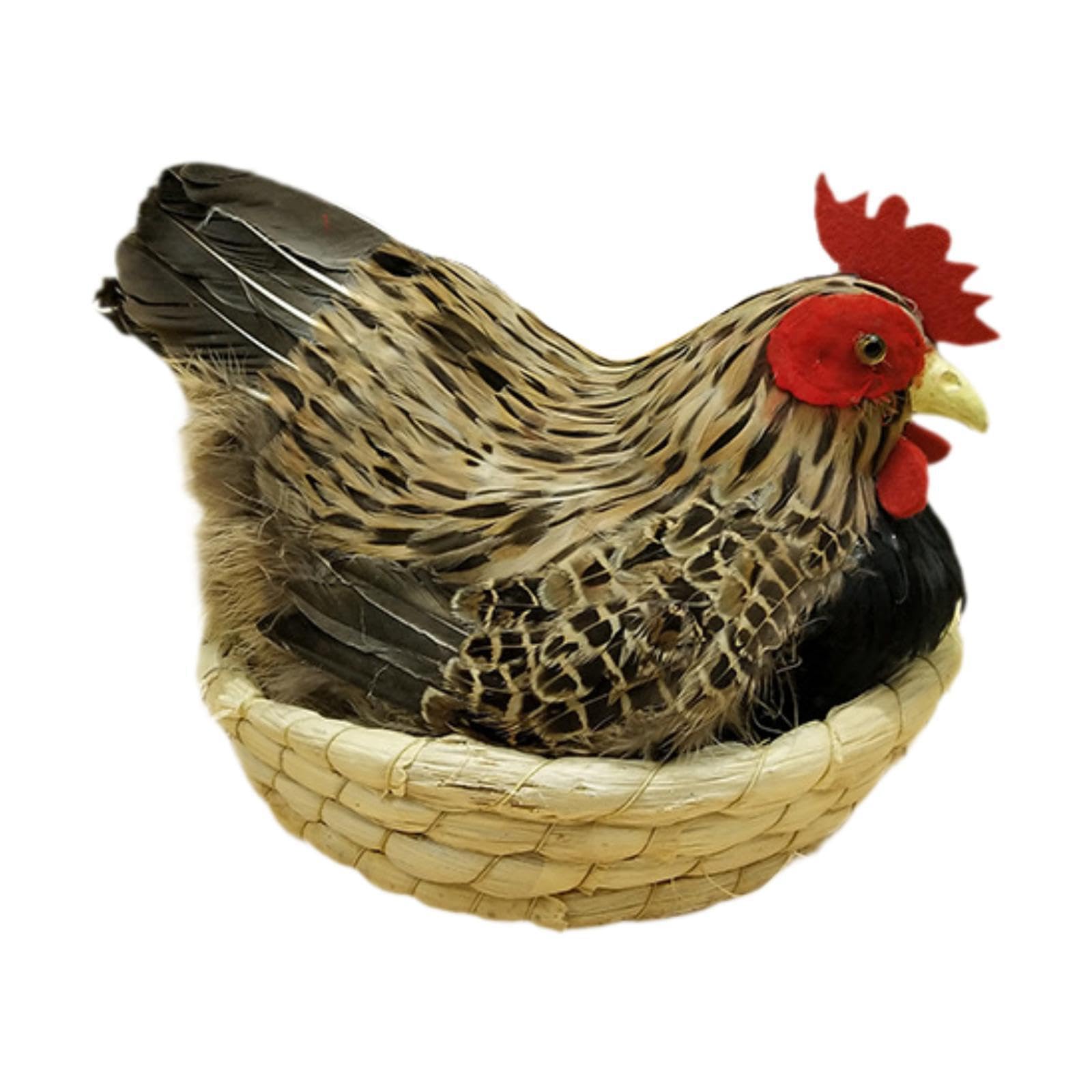 Modelo de gallina de simulación detallado con adorno de cesta rústica