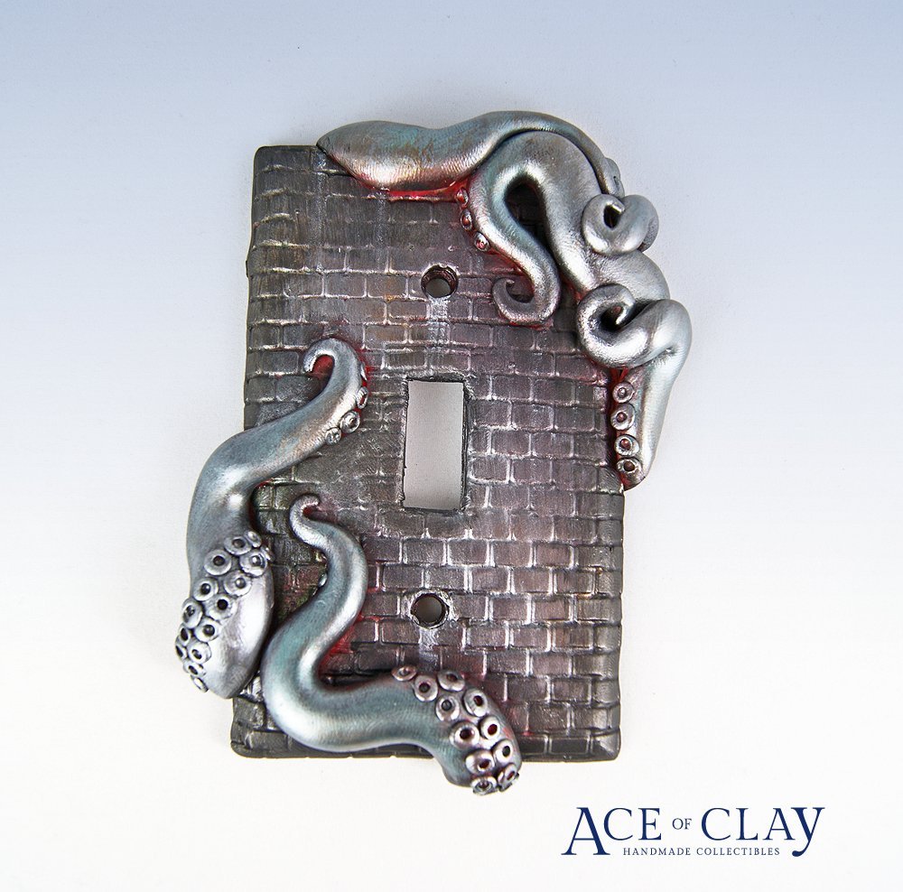 Silver SciFi Octopus Tentacle Light Switch Plate