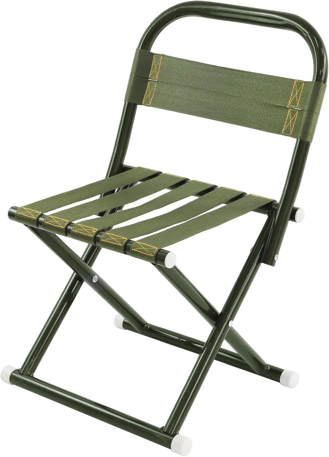 Portable Camping Chair, Full Steel Frame Folding Stool with Back, 400LBS Capacity Military Green Outdoor Chair for Adults, Heavy-Duty Webbing Seat, Compact Foldable Design for Hunting, Fishing, Hiking