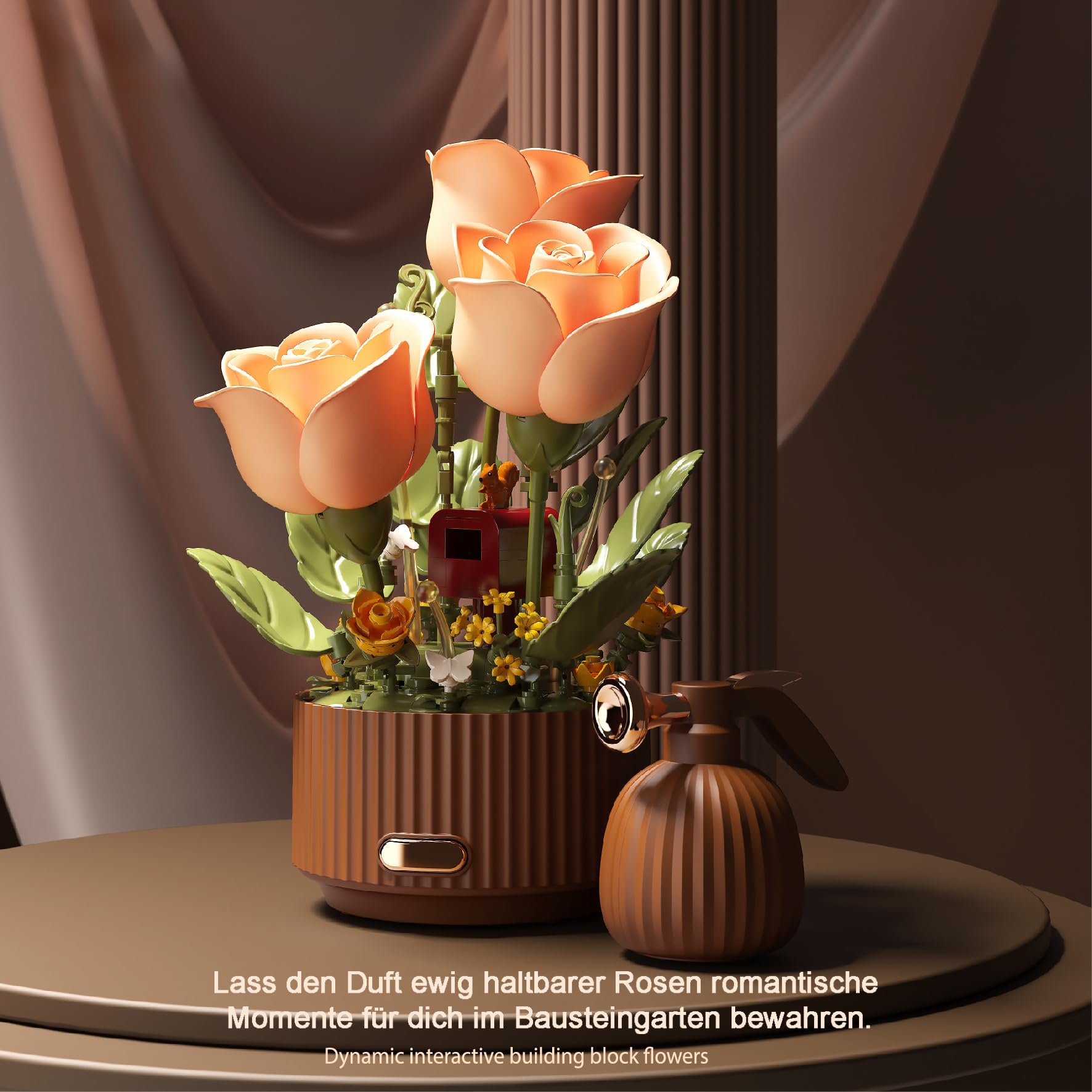 Rosen Bausteine Blumen mit Blumentopf, 255 Teile Botanik Klemmbausteine, Künstliche Blume Bauklötze Bausatz Spielzeug für Home Deko Geschenk für Erwachsene Freundin Frauen