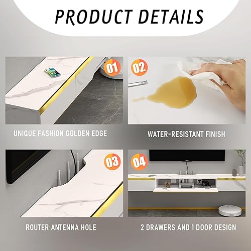 Miniatura 24 de Pmnianhua Estante flotante de TV con 2 cajones, consola flotante de TV de 59 pulgadas, estante multimedia de entretenimiento, unidad de pared de TV