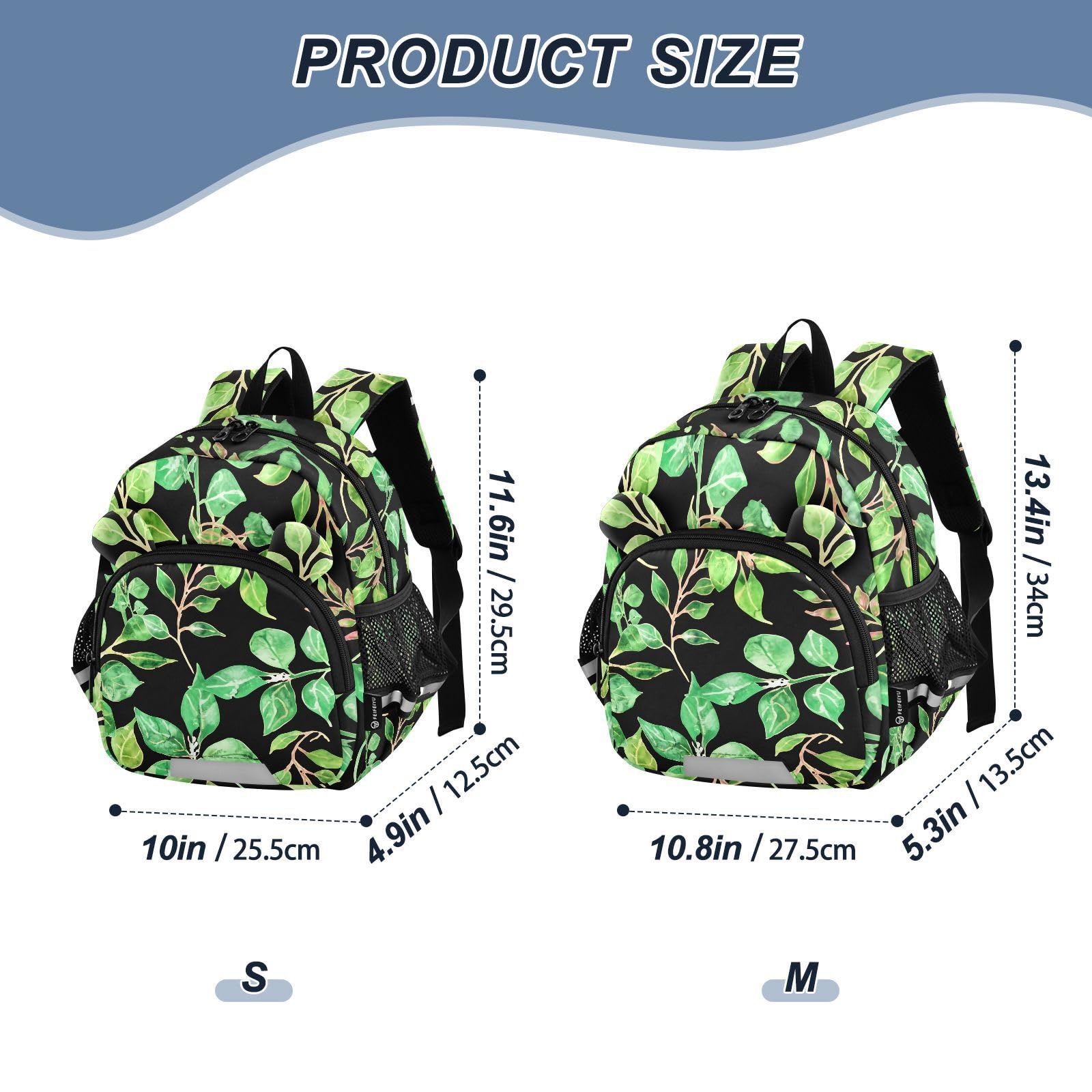 Watercolor Foliage Branch Black Toddler Harness Backpack for Boys Girls 3-6 Years Kids Backpack with Anti Lost Safety Leash Baby Travel Bag for Walking Travel Preschool