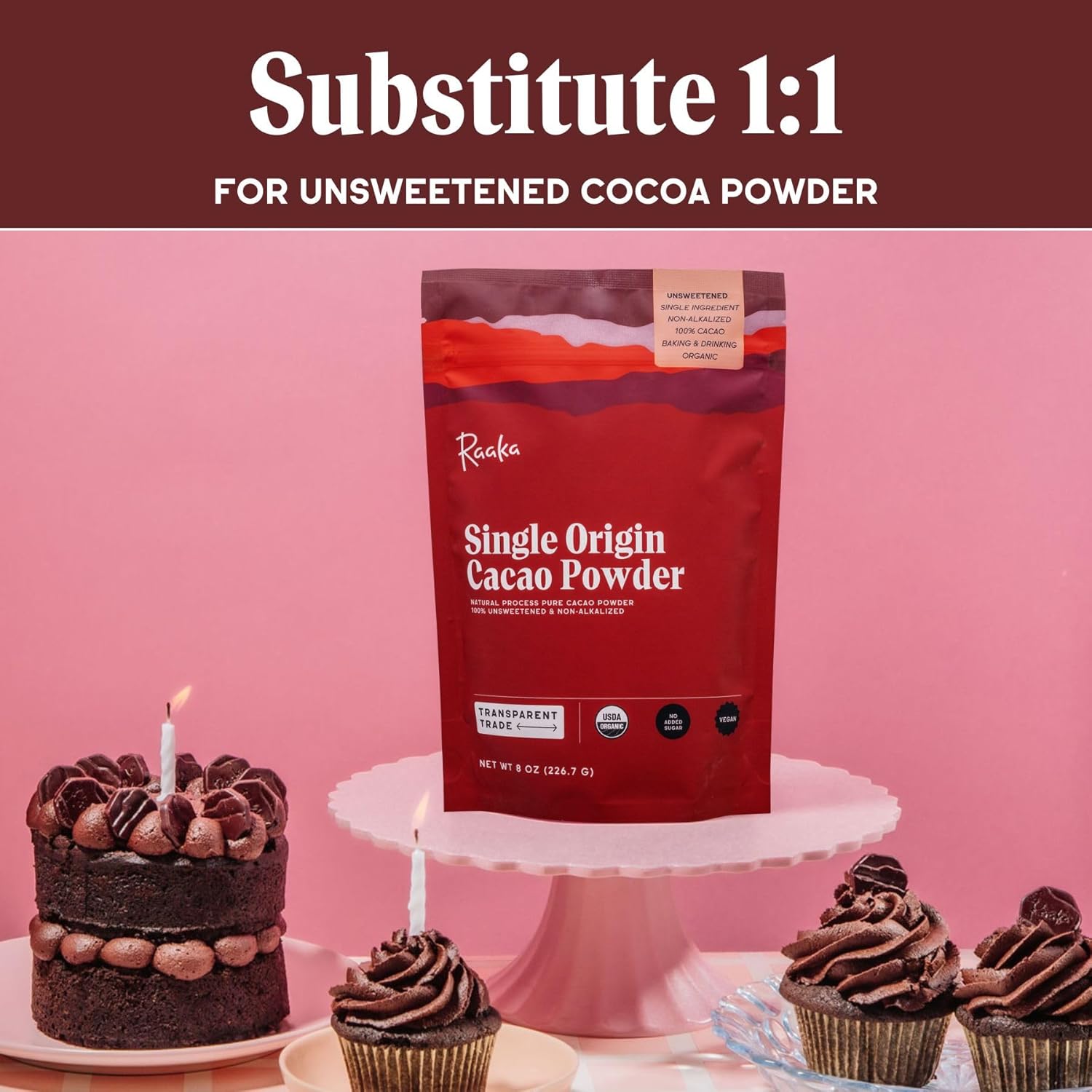 Chocolate Organic Cacao Powder - Unsweetened, Non-Alkalized,