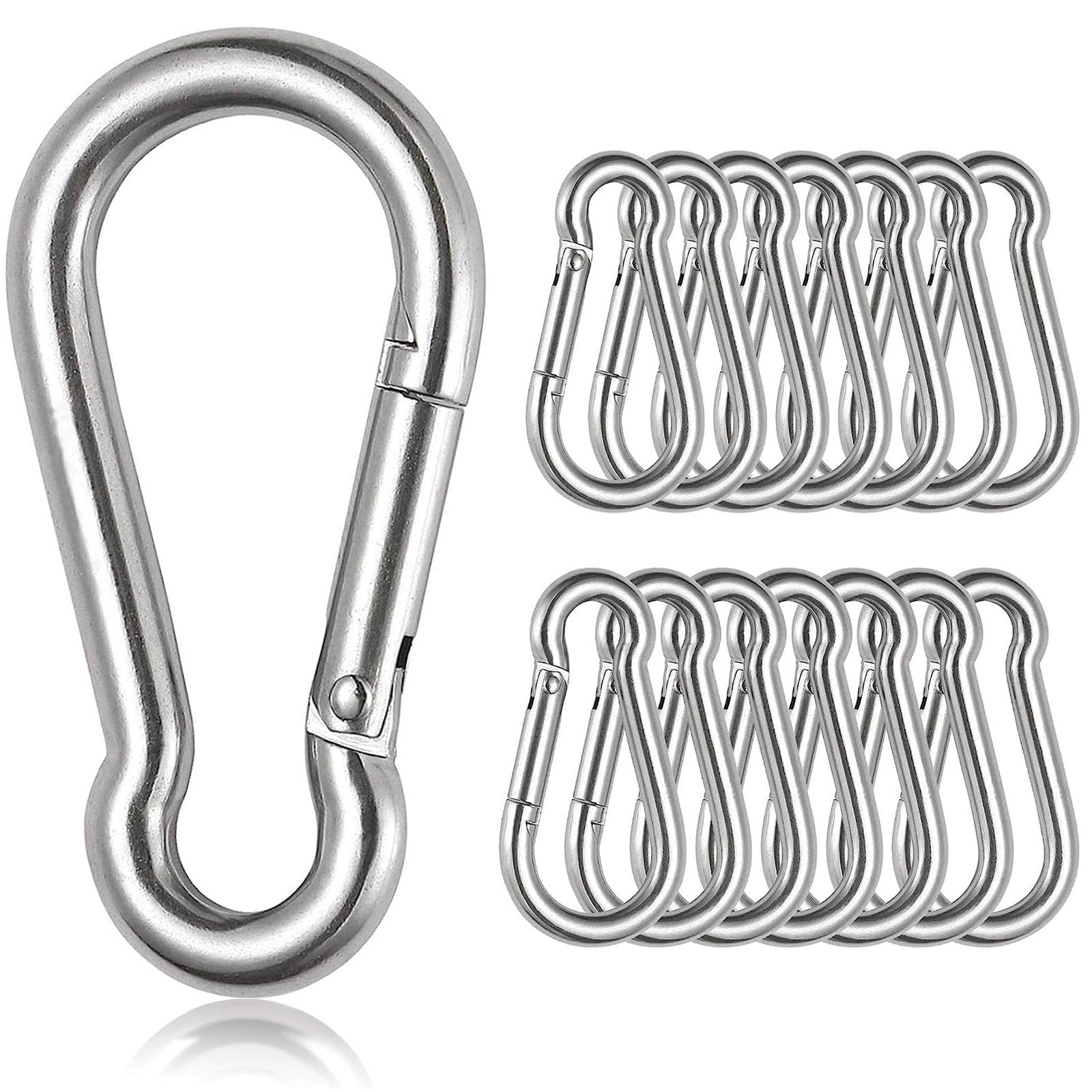Czkonore 15 Stück Karabiner Set, 6 x60mm Klein Karabinerhaken Belastbar bis 180kg, Karabinerhaken für Schlüsselanhänger, Camping, Hängematte, Hundeleine (15 Stück Silber, 6 * 60mm)